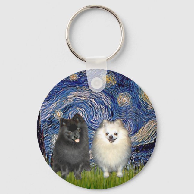 Pommern Pair (B+W)-Starry Natt Nyckelring (Framsida)