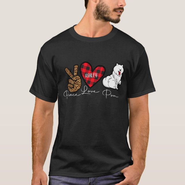 Pommern Peace Kärlek Cute Hund T Shirt (Framsida)