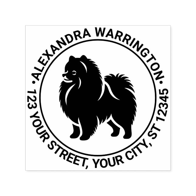 Pommern Pom Hund Stänger Silh Namn Ret Adress Självfärgande Stämpel (Design)