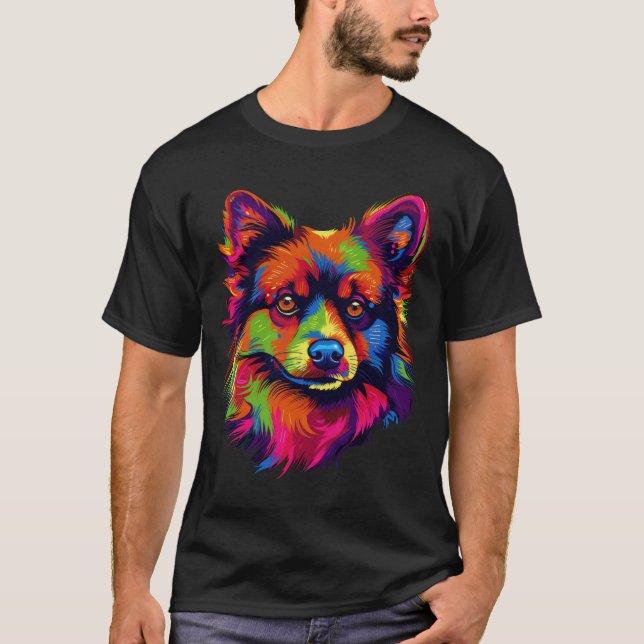 Pommern Pop Art Bliss: Vibrant Hund Elegance T Shirt (Framsida)