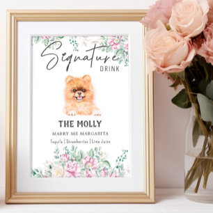 Pommern Puppy Bröllop Namnteckning Drink-tecken Poster