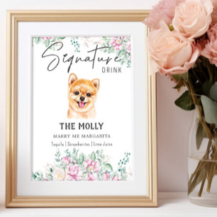 Pommern Puppy Bröllop Namnteckning Drink-tecken Poster