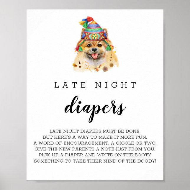 Pommern Puppy Hund Baby Shower Late Night Diaper Poster (Framsidan)