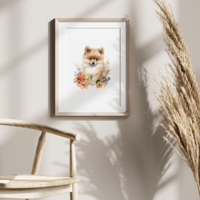 Pommern Puppy Pet Watercolor Flower Poster (Skapare uppladdad)