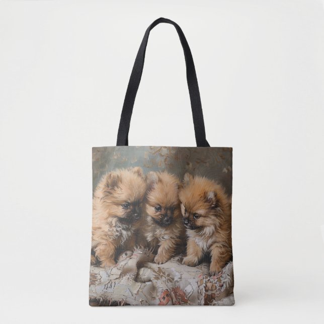 Pommern Puppy Trio-Vintagen Tygkasse (Framsida)