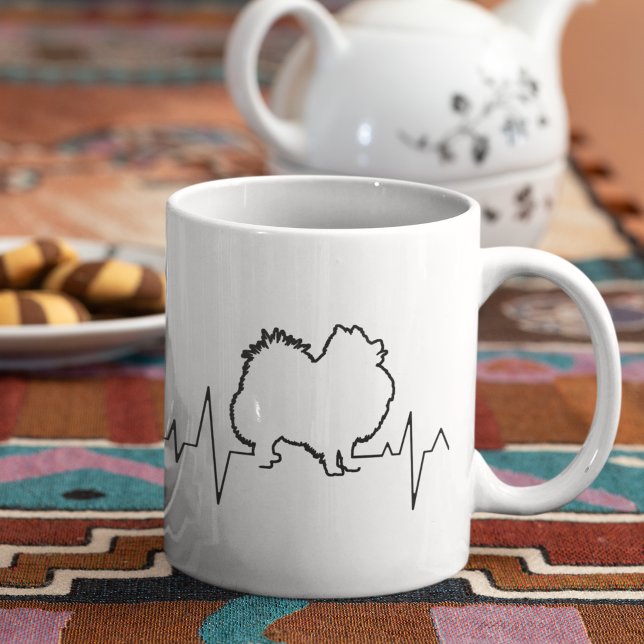 Pommern Ret Pet Hund Heartslag Line Art Kärlek Kaffemugg (Skapare uppladdad)