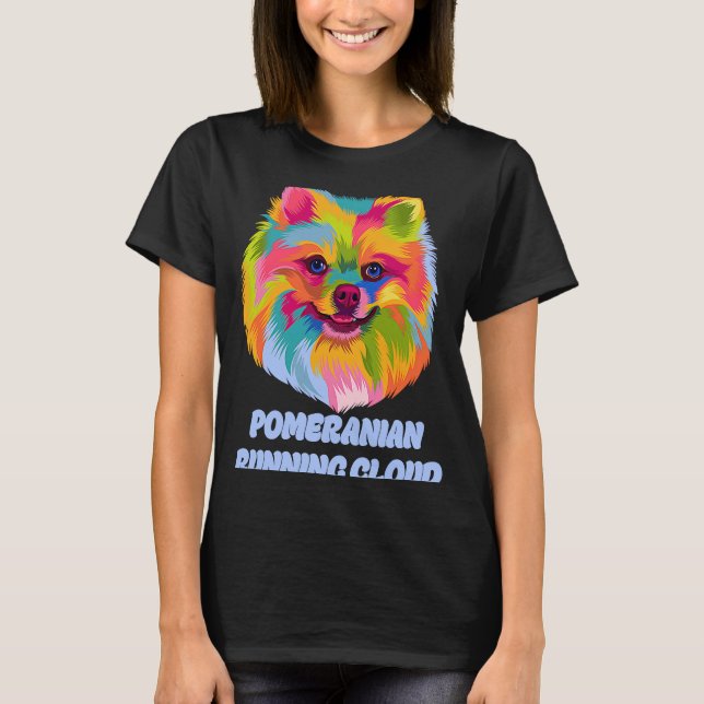 Pommern Running Cloud Dog Humor Pets Pom Pom T Shirt (Framsida)