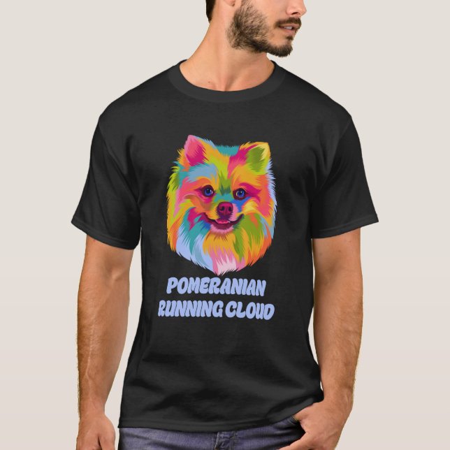 Pommern Running Cloud Dog Humor Pets Pom Pom T Shirt (Framsida)
