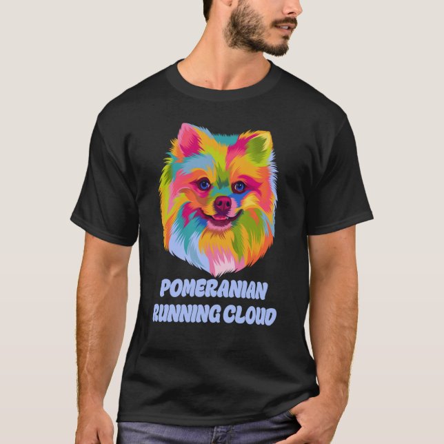 Pommern Running Cloud Dog Humor Pets Pom Pom T Shirt (Framsida)