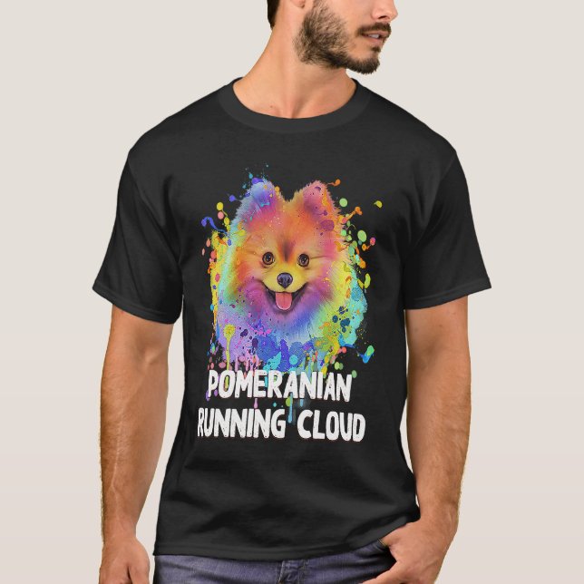 Pommern Running Cloud Dog Humor Pets Pom Pom T Shirt (Framsida)