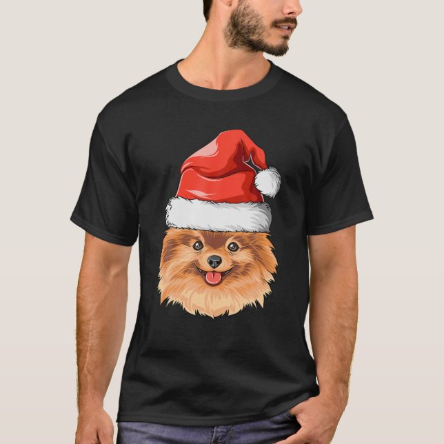Pommern Santa Hat jul Pommern T Shirt (Framsida)
