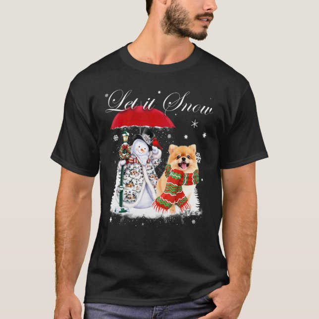 Pommern Santa Hund jul Snögubbe Julafton Pajama T Shirt (Framsida)
