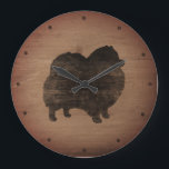 Pommern Silhouette Rustic Stor Klocka<br><div class="desc">Pommern Älskare Wall Clock. Trämateriet är tryckt,  inte riktigt trä.</div>