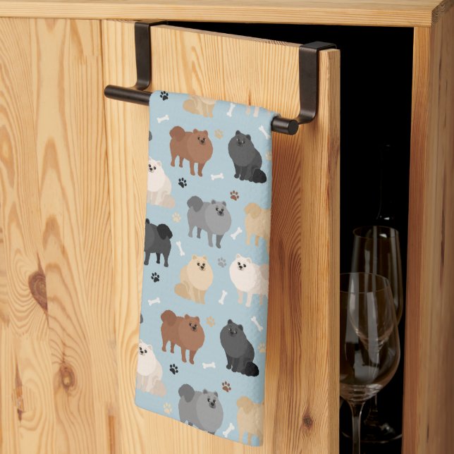 Pommern Tass-avtryck och Hund Bones Kitchen Towel Kökshandduk (Thirds Fold)