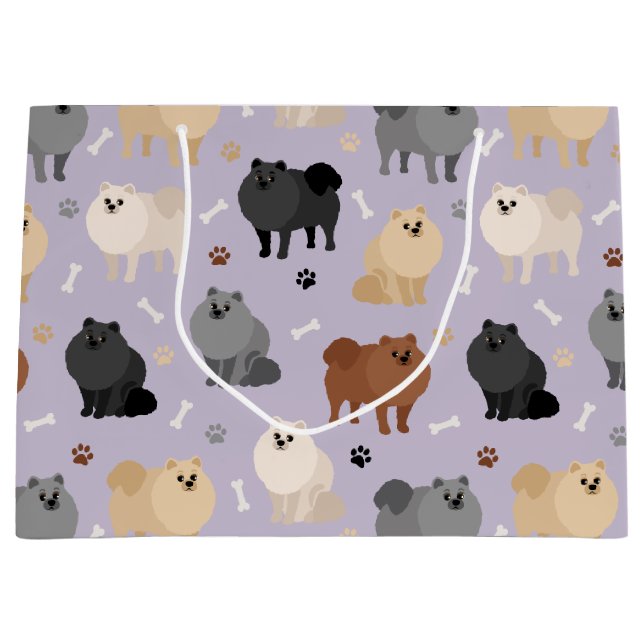 Pommern Tass-avtryck och Hund Bones Large Gift Bag (Framsidan)