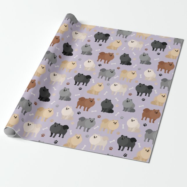 Pommern Tass-avtryck och Hund Bones Wrapping Pappe Presentpapper (Utrullad)