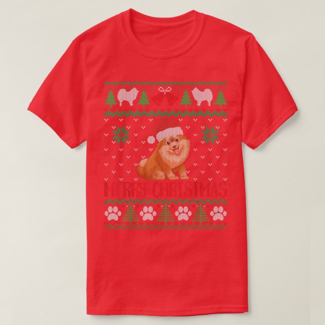 Pommern: Ugly jul Lycklig Hund God jul T Shirt (Design framsida)