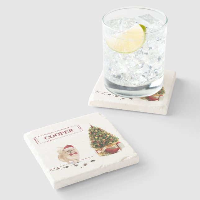 Pommerns fina jul-Hund med Träd Stenunderlägg (Sidan)