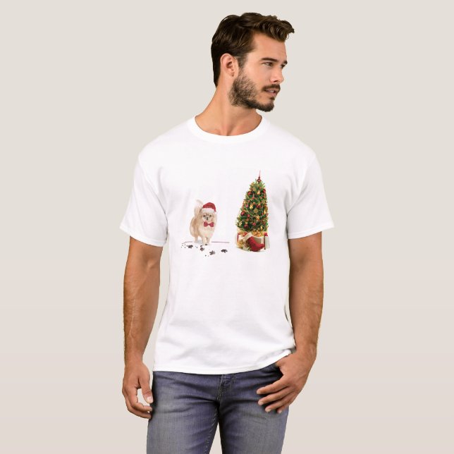 Pommerns fina jul-Hund med Träd T Shirt (Hel framsida)