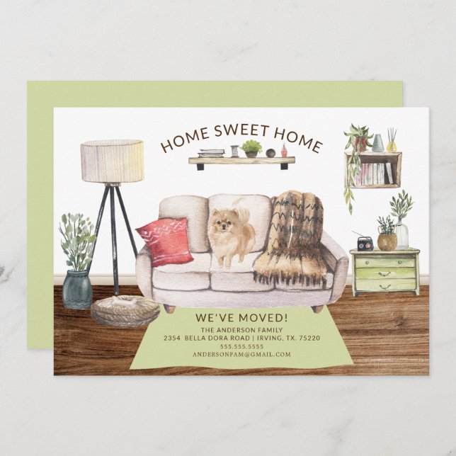 Pommerns Hund Flytta Announement Inbjudningar (Fram/baksida)