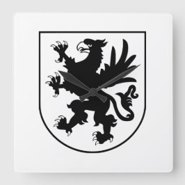 Pommerskt vapen svart och vitt heraldiskt fyrkantig klocka