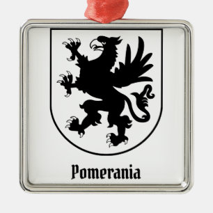 Pommerskt vapen svart och vitt heraldiskt julgransprydnad metall