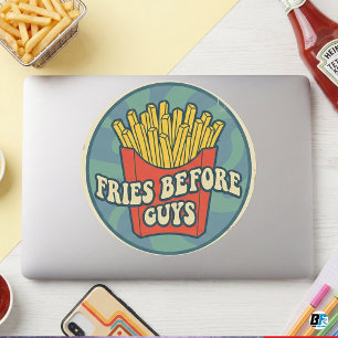 Pommes Frites Före Killar Retro Groovy Snabbmat Ga Runt Klistermärke