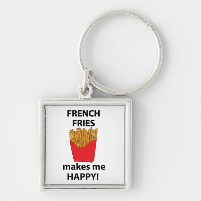 Pommes Frites Gör Mig Glad Pommes Frites  Fyrkantig Silverfärgad Nyckelring (Framsidan)