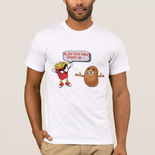 Pommes frites med attitydskrik på potatis. t shirt