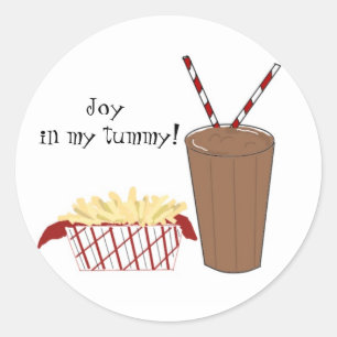 Pommes frites och en milkshake runt klistermärke