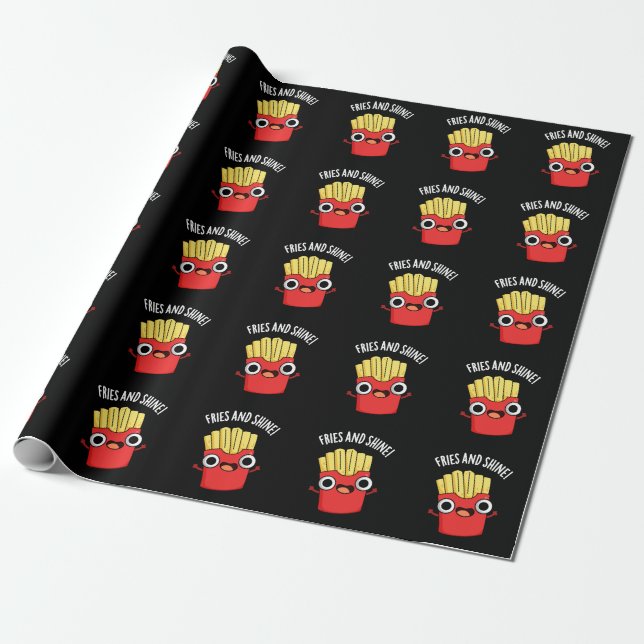 Pommes Frites Och Glänser Roliga Matpuns Mörk Bakg Presentpapper (Utrullad)