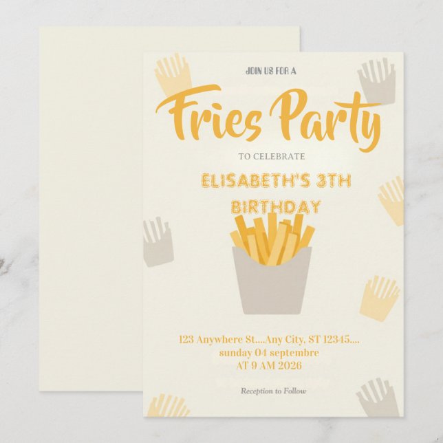 Pommes Frites Restaurang Födelsedagsfest Inbjudan (Fram/baksida)