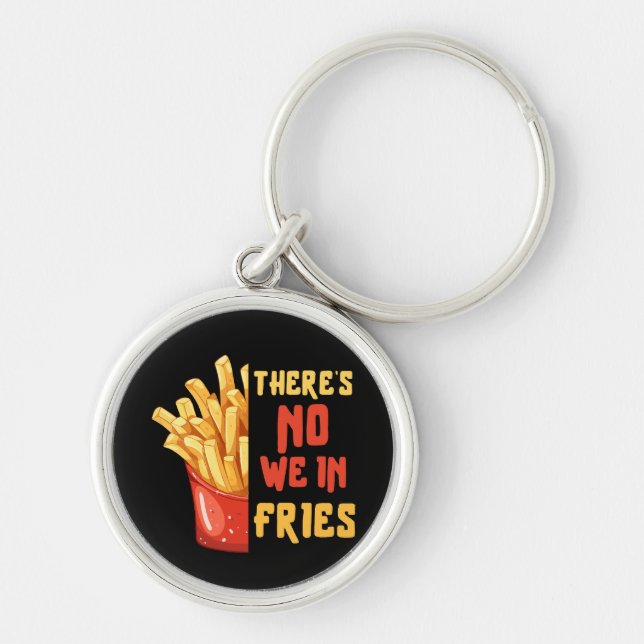 pommes-frites rund silverfärgad nyckelring (Framsidan)