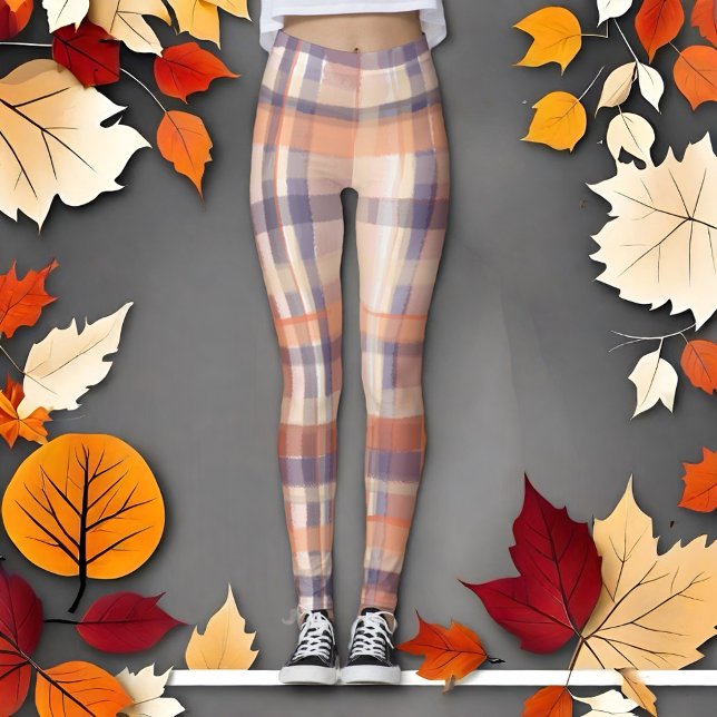 Pommonkontroll av den moderna orangen Fall tartan  Leggings (Skapare uppladdad)