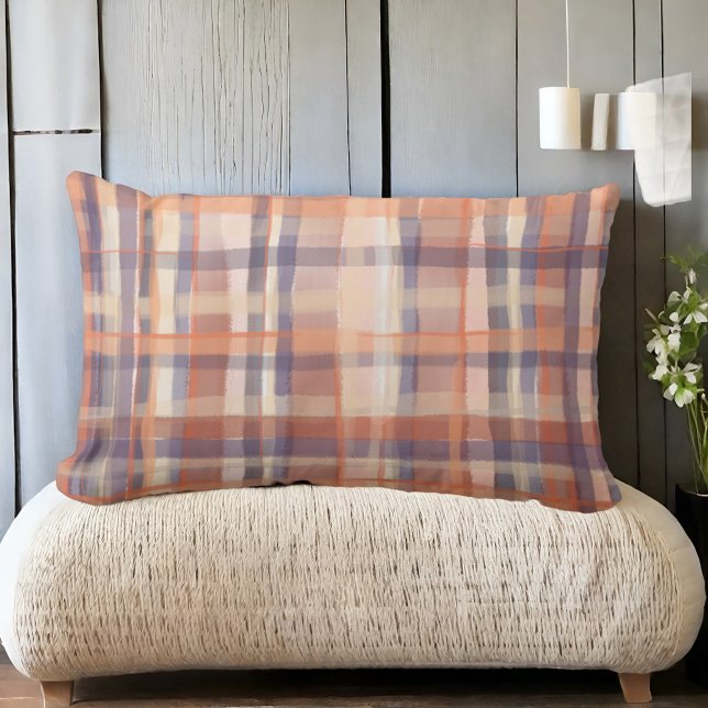 Pommonkontroll av den moderna orangen Fall tartan  Lumbarkudde (Skapare uppladdad)