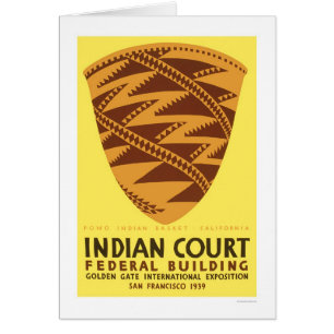 Pomo indisk basket 1939 WPA Hälsningskort