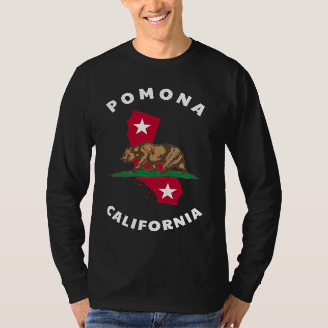 Pomona California CA Flag and Bear Badge Souvenir T Shirt (Framsida)