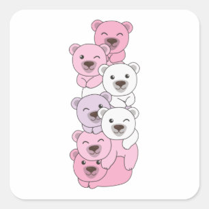 Pomosexuellt Pride Lgbtq Cute Bear Pile Square Fyrkantigt Klistermärke