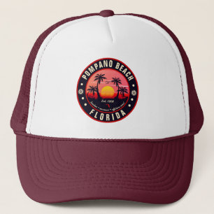 Pompano Beach Florida Retro Sunset Souvenir 80s Keps
