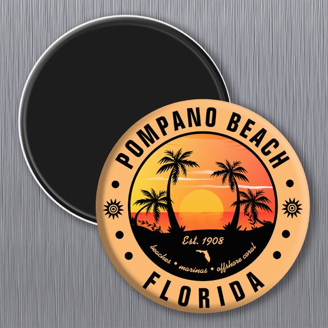 Pompano Beach Florida Retro Sunset Souvenir 80s Magnet (Skapare uppladdad)