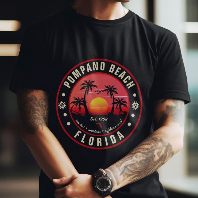 Pompano Beach Florida Retro Sunset Souvenir 80s T Shirt (Skapare uppladdad)