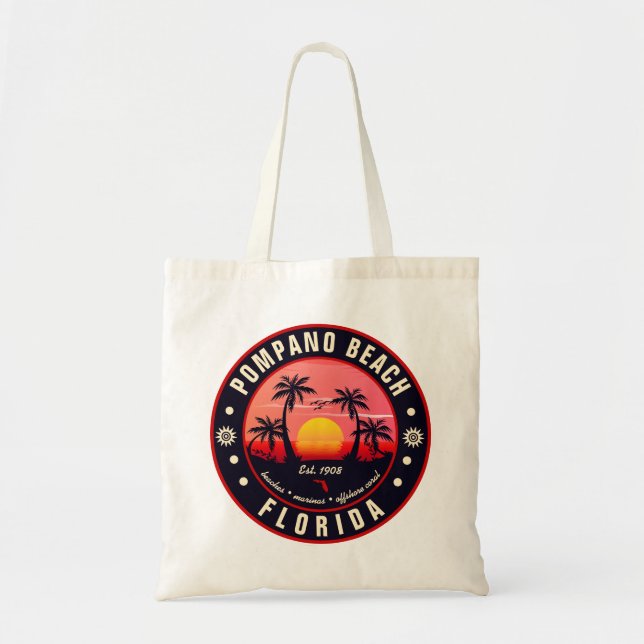 Pompano Beach Florida Retro Sunset Souvenir 80s Tygkasse (Framsidan)