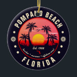 Pompano Beach Florida Retro Sunset Souvenir Julgransprydnad Keramik<br><div class="desc">Pompano Beach Florida Retro Sunset Souvenir. De här Pompano Beach Florida - Platsmallen med din favoritstrand och ditt favorithav i USA, som är lämpligt för USA strand älskare, särskilt kärlek Beach. Enkel design som kan ges som sommargåva eller födelsedagspresent till din bästa vän, pojkvän eller pappa som också har stranden...</div>