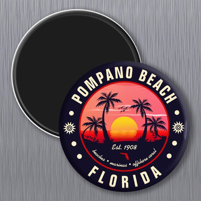 Pompano Beach Florida Retro Sunset Souvenir Magnet (Skapare uppladdad)