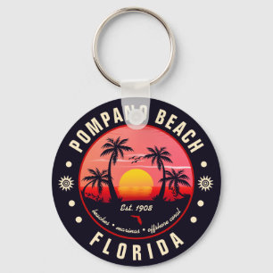 Pompano Beach Florida Retro Sunset Souvenir Nyckelring