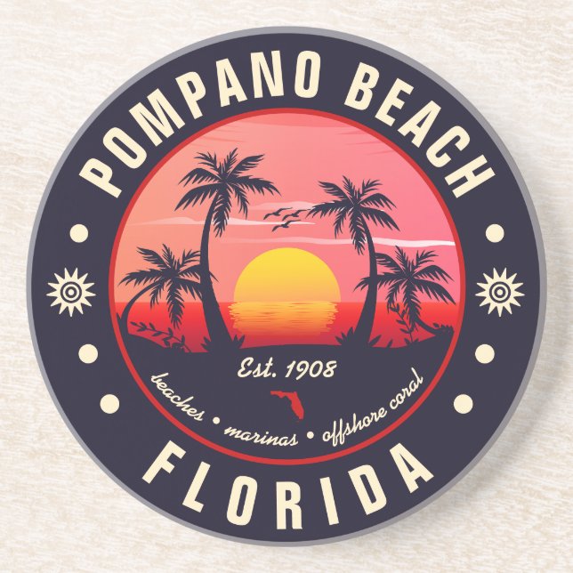 Pompano Beach Florida Retro Sunset Souvenir Underlägg (Framsidan)