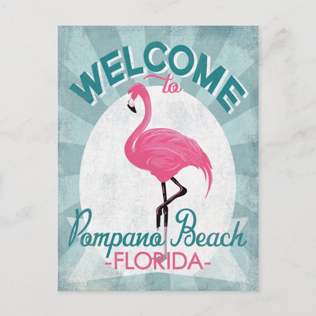 Pompano Beach Florida Rosa Flamingo Retro Vykort (Framsida)