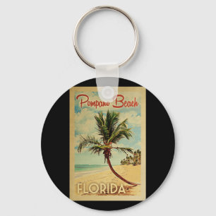 Pompano Beach Handflatan Träd Vintage resor Nyckelring