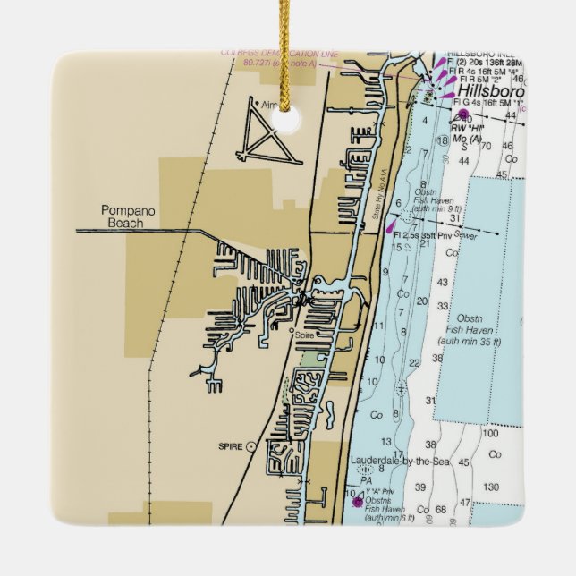 Pompano Beach Nautical Diagram Julgransprydnad Keramik (Baksida)
