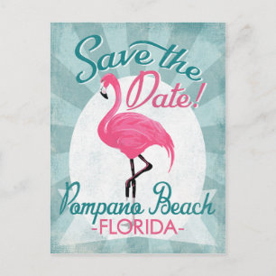 Pompano Beach Save Date Rosa Flamingo Meddelande Vykort